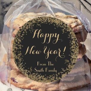 Adesivo Simples Confetti Dourado e Feliz ano novo Preto