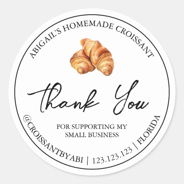Adesivo Simples Croissant Homemade Obrigado Rótulo (Frente)