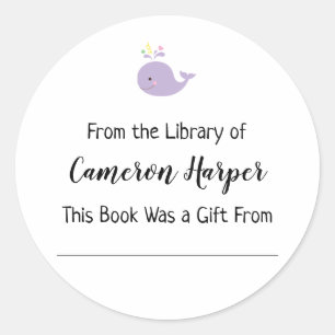 Adesivo Simples da biblioteca do Bookplate, baleia roxa
