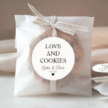 Adesivo Simples e Clássico AMOR COOKIES Favorito de Casame<br><div class="desc">Um Clássico Negro Obrigado Vestido de Casamento com "Amor e Cookies" em uma fonte elegante moderna clássica. Você pode personalizá-lo facilmente com seus nomes e data de casamento.</div>