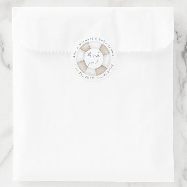 Adesivo Simples e Elegante Obrigado no Chá de Bebê Náutico (Bolsa)