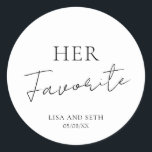 Adesivo Simples E Legista Moderna Seu Casamento Favorito<br><div class="desc">Blocos de casamento brancos e pretos com um layout simples e minimalista com "Seu Favorito" com a palavra "Favorito" em um roteiro elegante junto com seus nomes e data de casamento. Uma design moderna que combina com qualquer estilo de casamento. Esses adesivos personalizados são excelentes para vestir doces ou salgadinhos...</div>