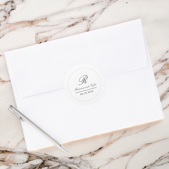 Adesivo Simples Elegante Monograma Clássico de Casamento (Criador carregado)