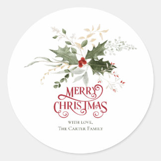 Adesivo Simples Elegantes Aguarela de Natal Botânica