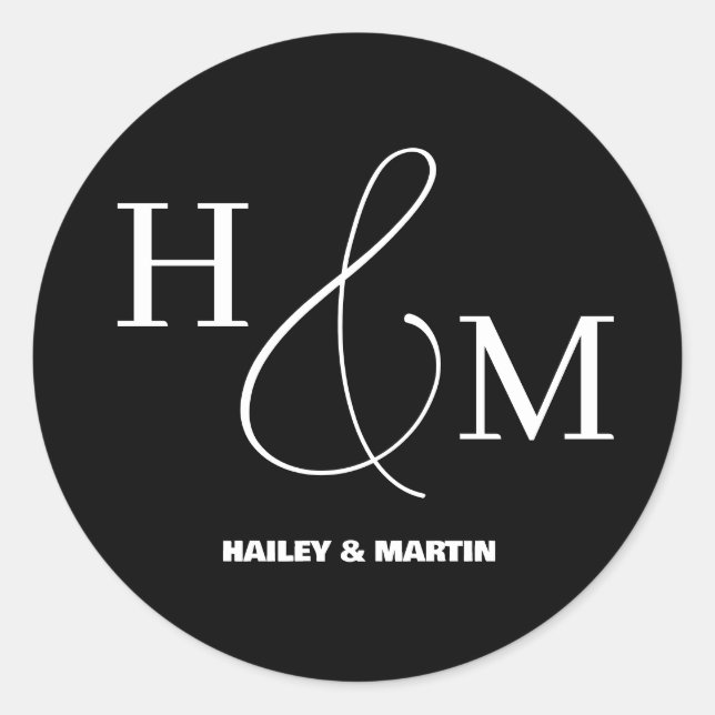 Adesivo Simples Elegantes Monogramas Modernos de Casamento (Frente)