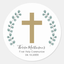 Simples Eucalipto e Cruz Primeira Comunhão Santa