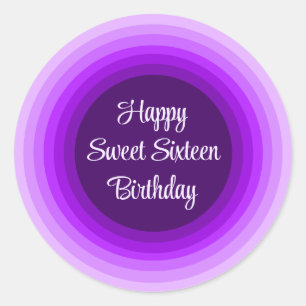 Adesivo Simples Feliz Doce 16 Aniversário Roxo Arco-Íris