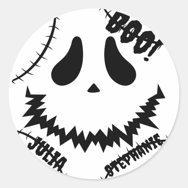 Adesivo Simples Feliz Halloween Boo Família e Amigos Nome (Frente)