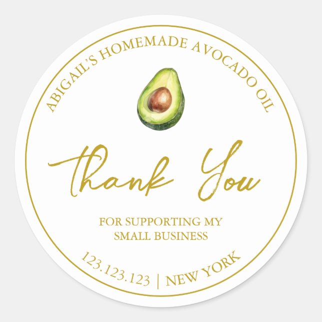 Adesivo Simples Homemade Avocado Oil Obrigado Rótulo (Frente)