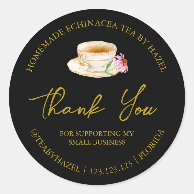 Adesivo Simples Homemade Echinacea Chá Obrigado Rótulo (Frente)
