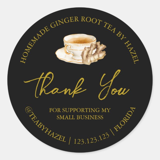 Adesivo Simples Homemade Ginger Root Tea Obrigado Rótulo (Frente)