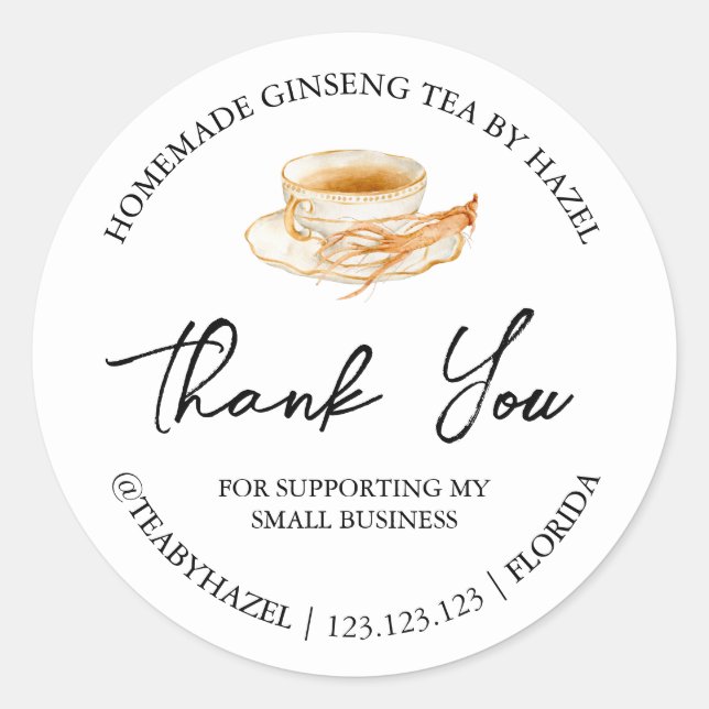 Adesivo Simples Homemade Ginseng Root Tea Obrigado Rótulo (Frente)