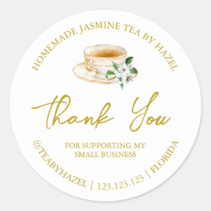Adesivo Simples Homemade Jasmine Tea Obrigado Rótulo