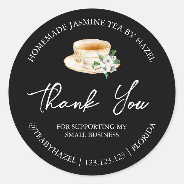 Adesivo Simples Homemade Jasmine Tea Obrigado Rótulo (Frente)