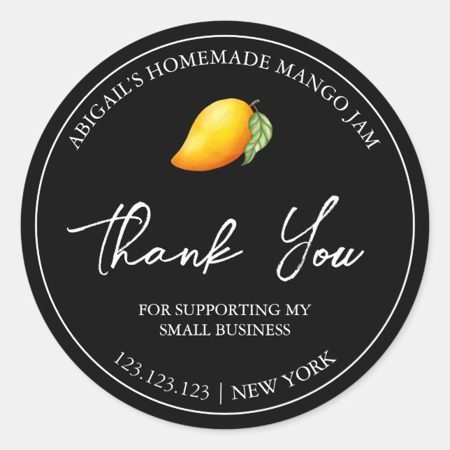 Adesivo Simples Homemade Mango Jam Obrigado Rótulo (Frente)