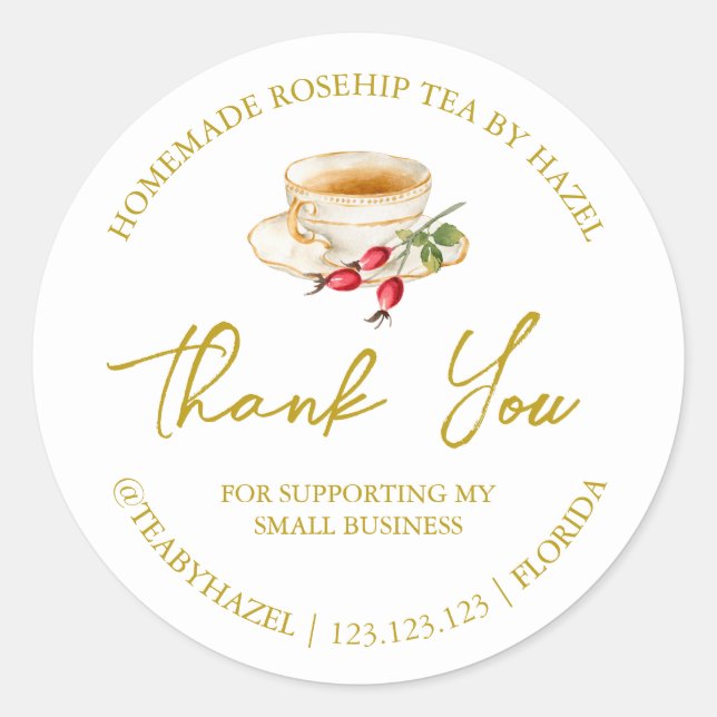 Adesivo Simples Homemade Rosehip Tea Obrigado Rótulo (Frente)