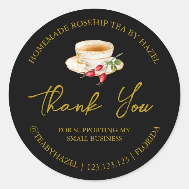 Adesivo Simples Homemade Rosehip Tea Obrigado Rótulo (Frente)
