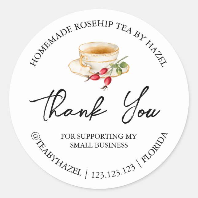 Adesivo Simples Homemade Rosehip Tea Obrigado Rótulo (Frente)