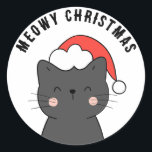 Adesivo Simples Kawaii Meowy Christmas Cat Sticker<br><div class="desc">Adicione um toque puramente fofo aos seus presentes de Natal com este adesivo redondo estilo kawaii "Meowy Christmas"! Com um adorável gato de desenho animado,  este adesivo clássico é excelente para selar envelopes,  decorar o plástico de presentes ou espalhar vibrações alegres.</div>