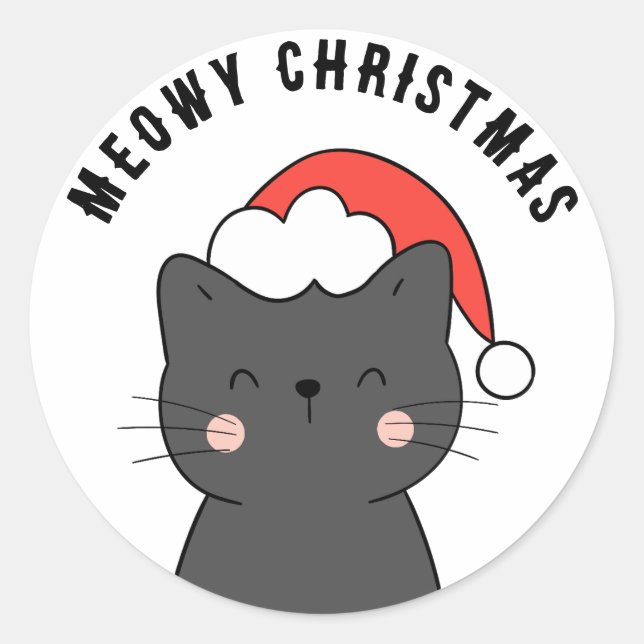 Adesivo Simples Kawaii Meowy Christmas Cat Sticker (Frente)