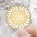 Adesivo Simples Laurel Wreath Dourado Faux Foil Obrigado<br><div class="desc">Adicione um toque personalizado de finalização aos favoritos para festas e agradeça as notas com adesivos personalizados da linha de soleira. Toda a redação nesta modelo é simples de personalizar para qualquer ocasião, como casamento, chá de panela, graduação, festa de aniversário, aniversário ou aposentadoria. Altere ou exclua qualquer texto para...</div>