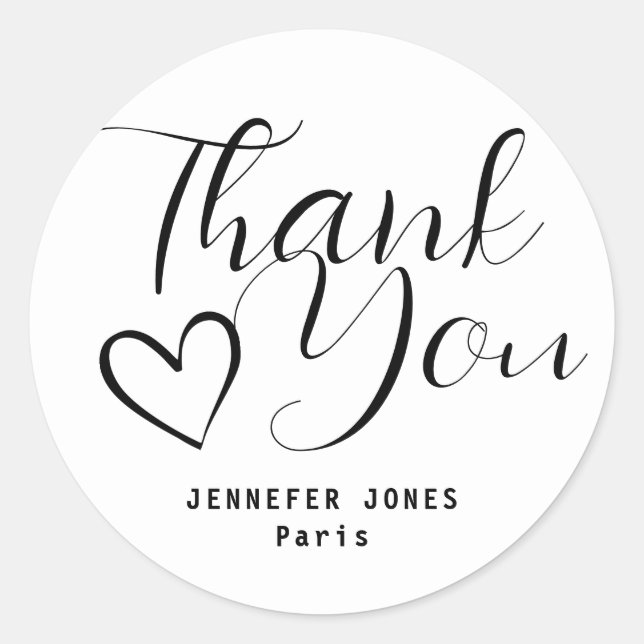 Adesivo Simples Mínimo Coração de Caligrafia Branca Preta (Frente)