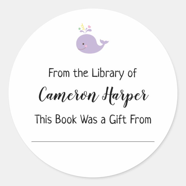 Adesivo Simples na Biblioteca do Livreto, Baleia Roxa (Frente)