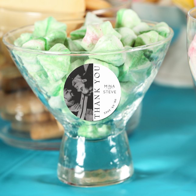 Adesivo Simples obrigado de casamento preto e branco (Criador carregado)