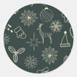 Adesivo Simples Padrão de Natal Verde Sálvia Escuro Fofo