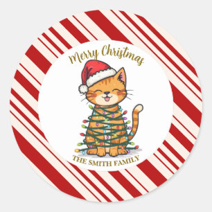 Adesivo Simples padrão moderno de natal alegre gatinho Cat
