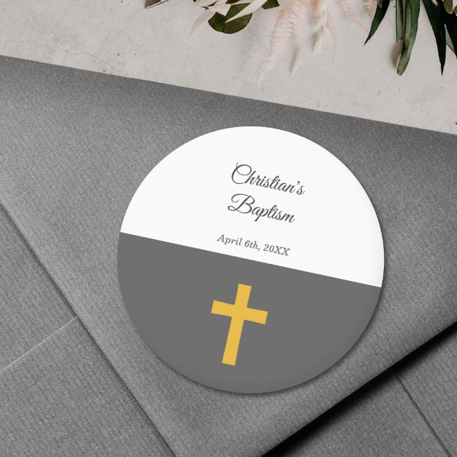 Adesivo Simples, Preto com Batismo Dourado (Black with a Gold Cross Baptism Sticker)