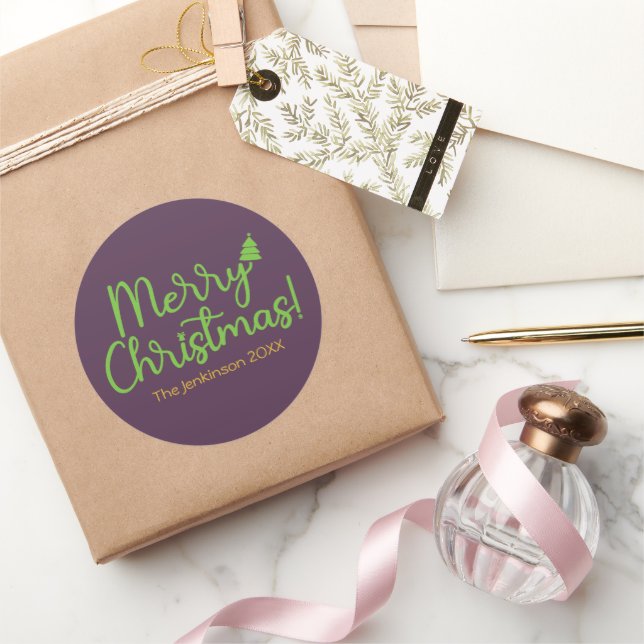 Adesivo Simples Roteiro Verde Feliz Natal no Violeta (Presentear)
