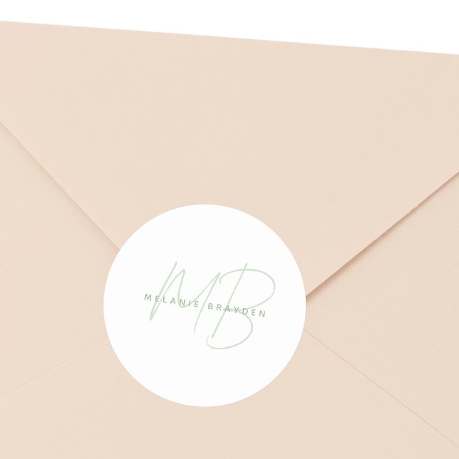 Adesivo Simples Sage Green Minimalista Dois Monogramas (Criador carregado)