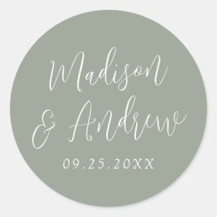 Adesivo Simples Script Personalizado Sage Green Casamento