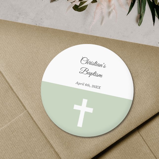 Adesivo Simples, Verde com Batismo Cruzado (Green with a Cross Baptism Sticker)