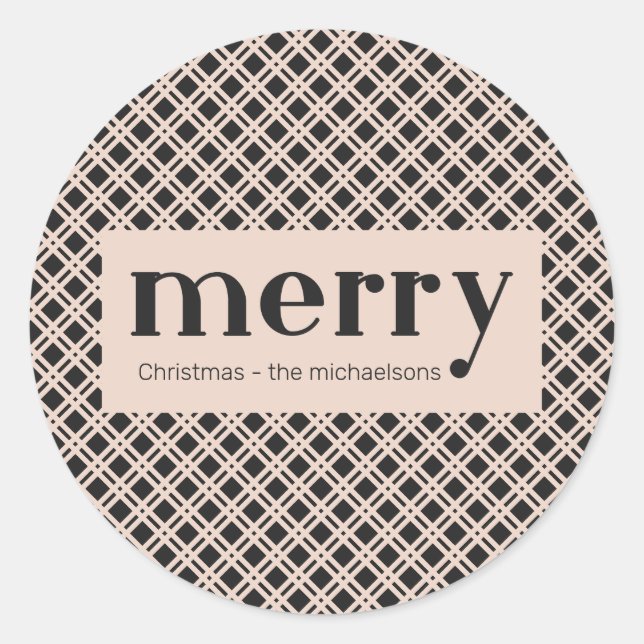Adesivo Simples Verificações de Xadrez de Natal Preto e Cr (Frente)