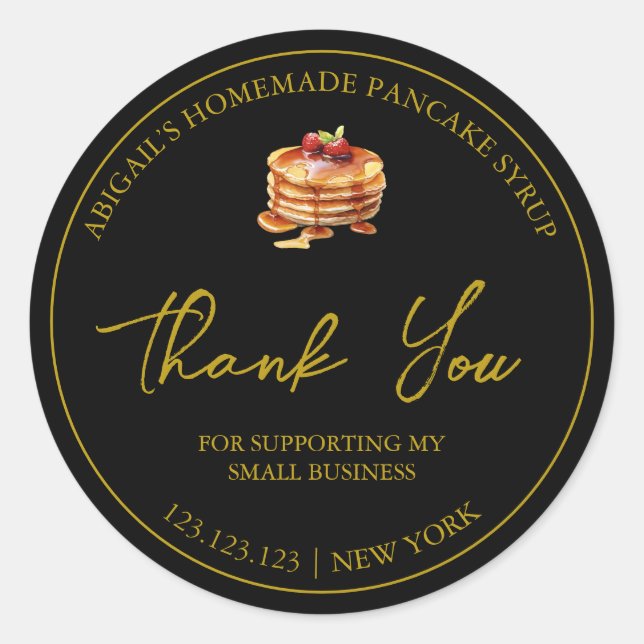 Adesivo Simples Xarope Pancake Homemade Obrigado Rótulo (Frente)