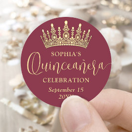 Adesivo Simply Elegant Quinceañera Crown Burgundy and Gold