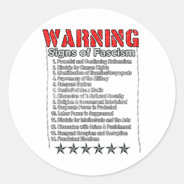 Adesivo Sinais De Alerta Do Fascismo Anti-Trump Resistem F (Frente)