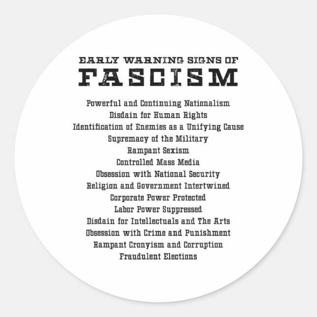 Adesivo Sinais De Alerta Precoce De Ativista Fascismo Resi (Frente)