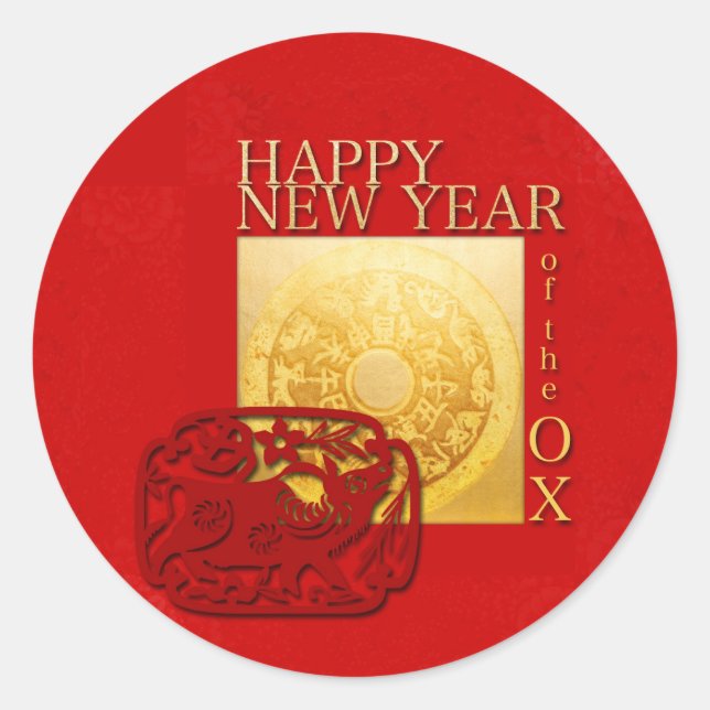 Adesivo Sinais Zodiac Ox Papercut Chinês Ano 2021 RS (Frente)