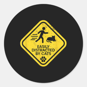 Adesivo Sinal De Aviso Facilmente Distraído Por Gatos Engr