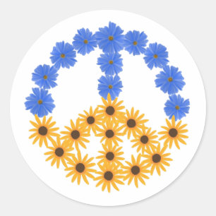 Adesivo Sinal de Paz Amarelo Girassóis Azuis Cosmos Flore