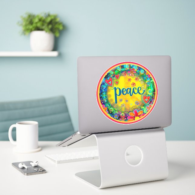 Adesivo Sinal de Paz Bonito Inspirivência Amarela Floral A (Laptop na mesa)