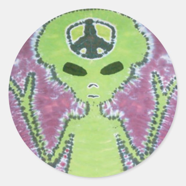 Adesivo Sinal de Paz da Alienígena Verde - Tie Dye (Frente)