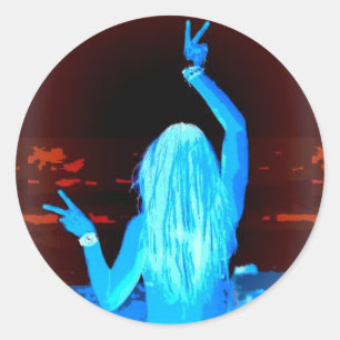Adesivo sinal de paz da menina hippie azul
