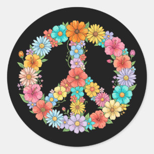 Adesivo Sinal de Paz Floral Colorido Hippie Flor Retro