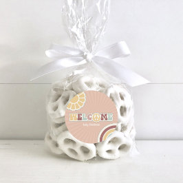 Adesivo Sinal de Paz Groovy Bem-Vindo Chá de fraldas Rosa 