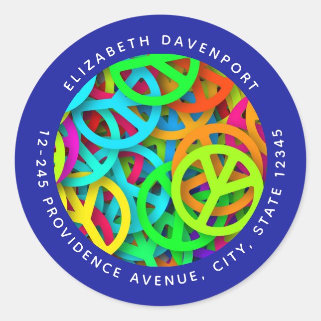 Adesivo Sinal de Paz Padrão Groovy 60 Vibe Endereço (Frente)