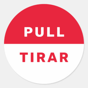 Adesivo Sinal de Puxar Bilingue Inglês Espanhol Vermelho B